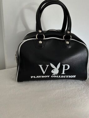 VTG Y2K Playboy Collection VIP Bowler Bag Black White